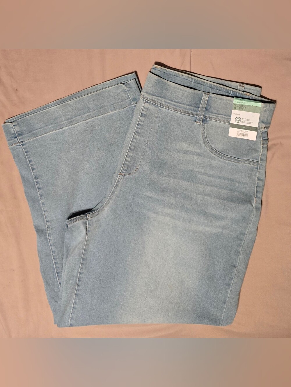 NWT Terra & Sky Wide Leg Jeans Plus Size 2X 20-22W Light Wash High Rise Pull-On